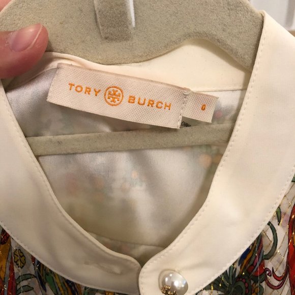 Tory Burch Gold Thread Floral Print Ruffle Dress - Picture 3 of 6